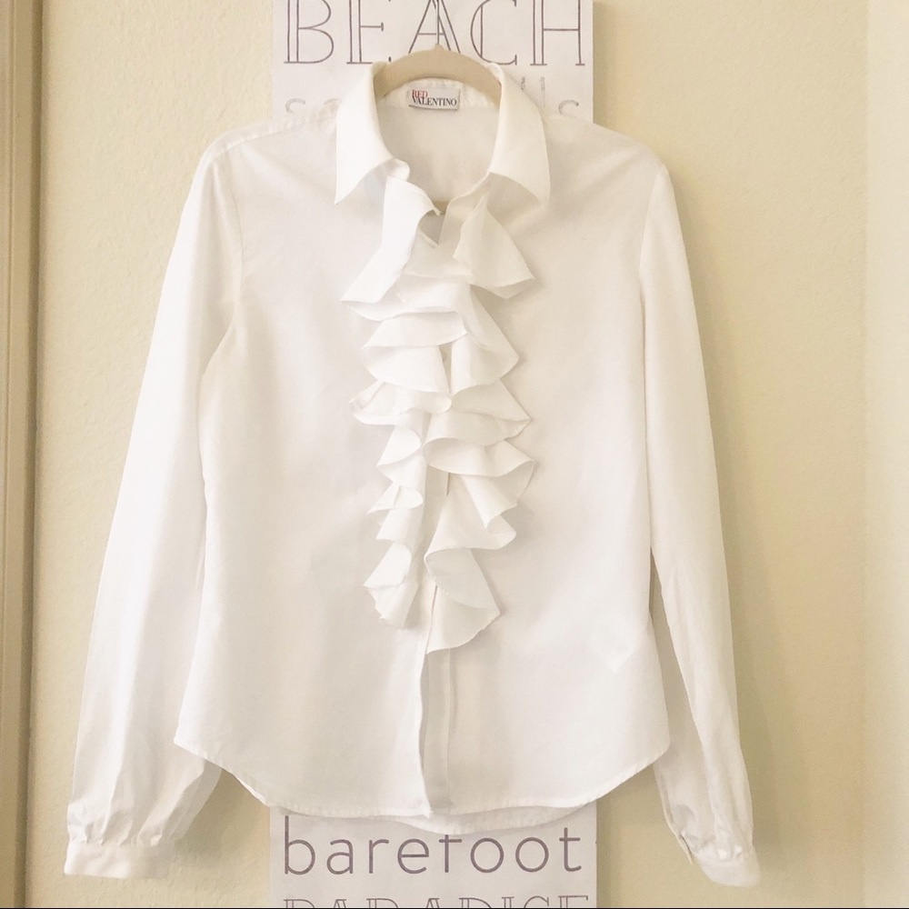 Red Valentino: ruffle front button down blouse